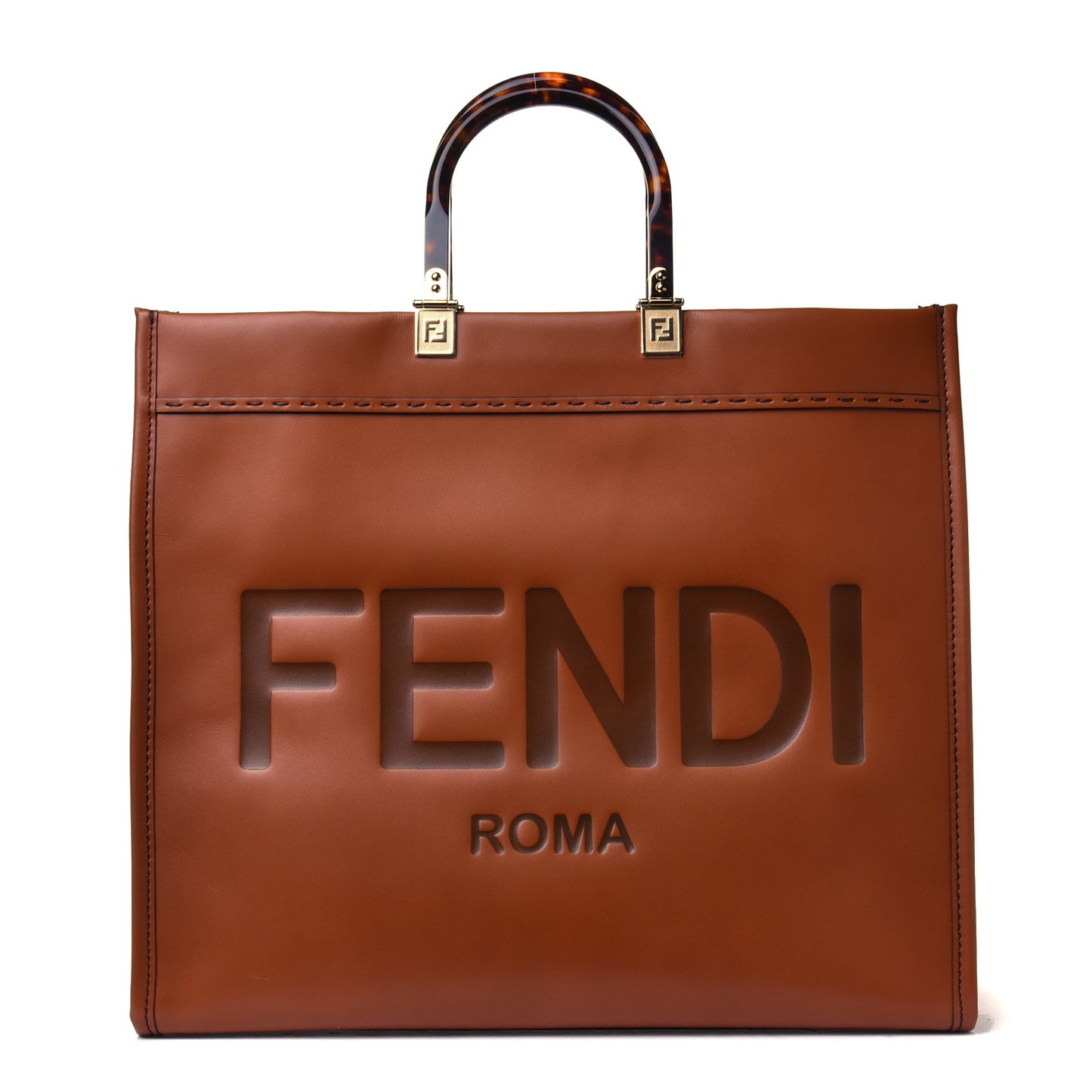 Vitello King Plexiglass Large Fendi Sunshine Shopper Tote Cuoio
