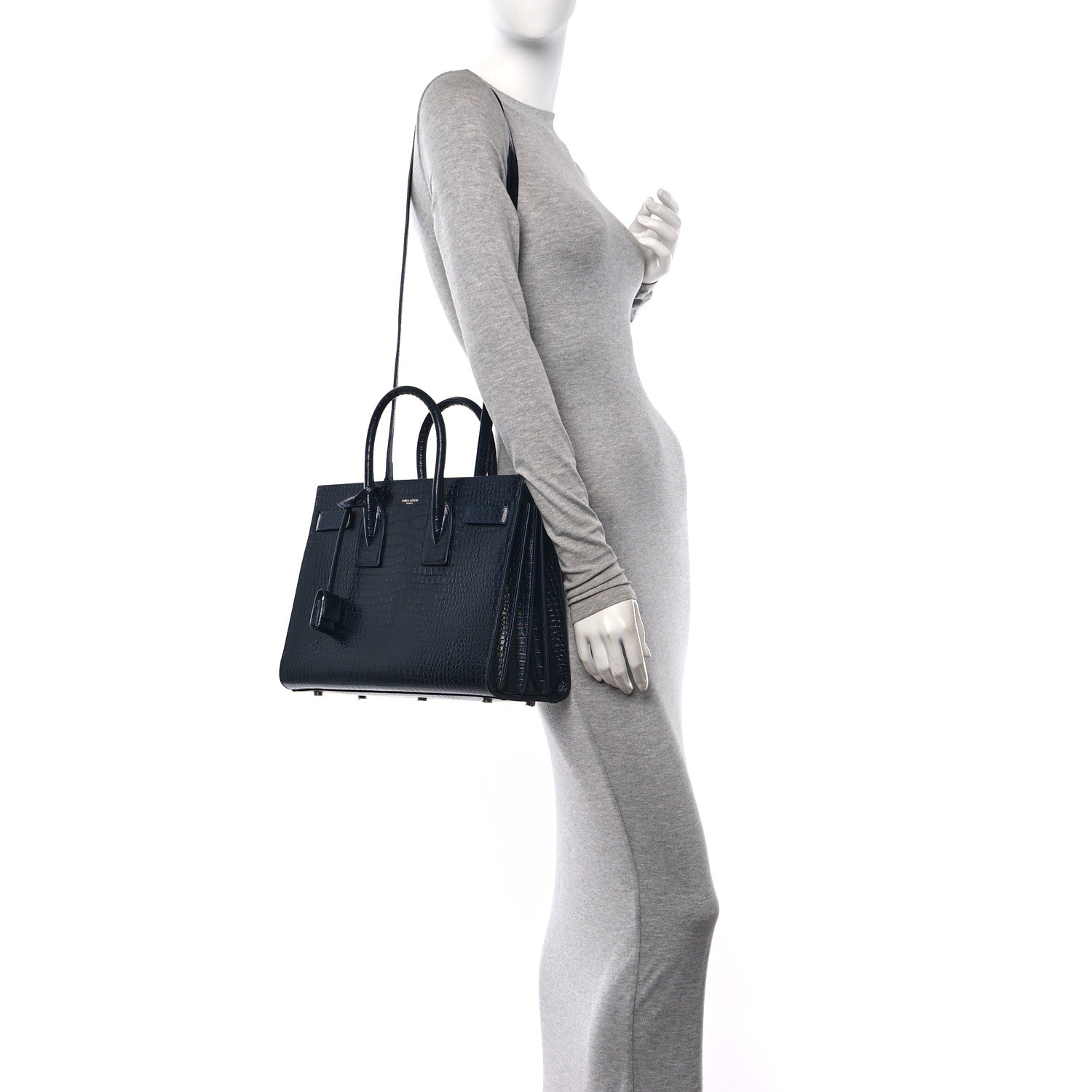 Saint Laurent Calfskin Crocodile Embossed Small Sac De Jour Dark Notte 2 of 13