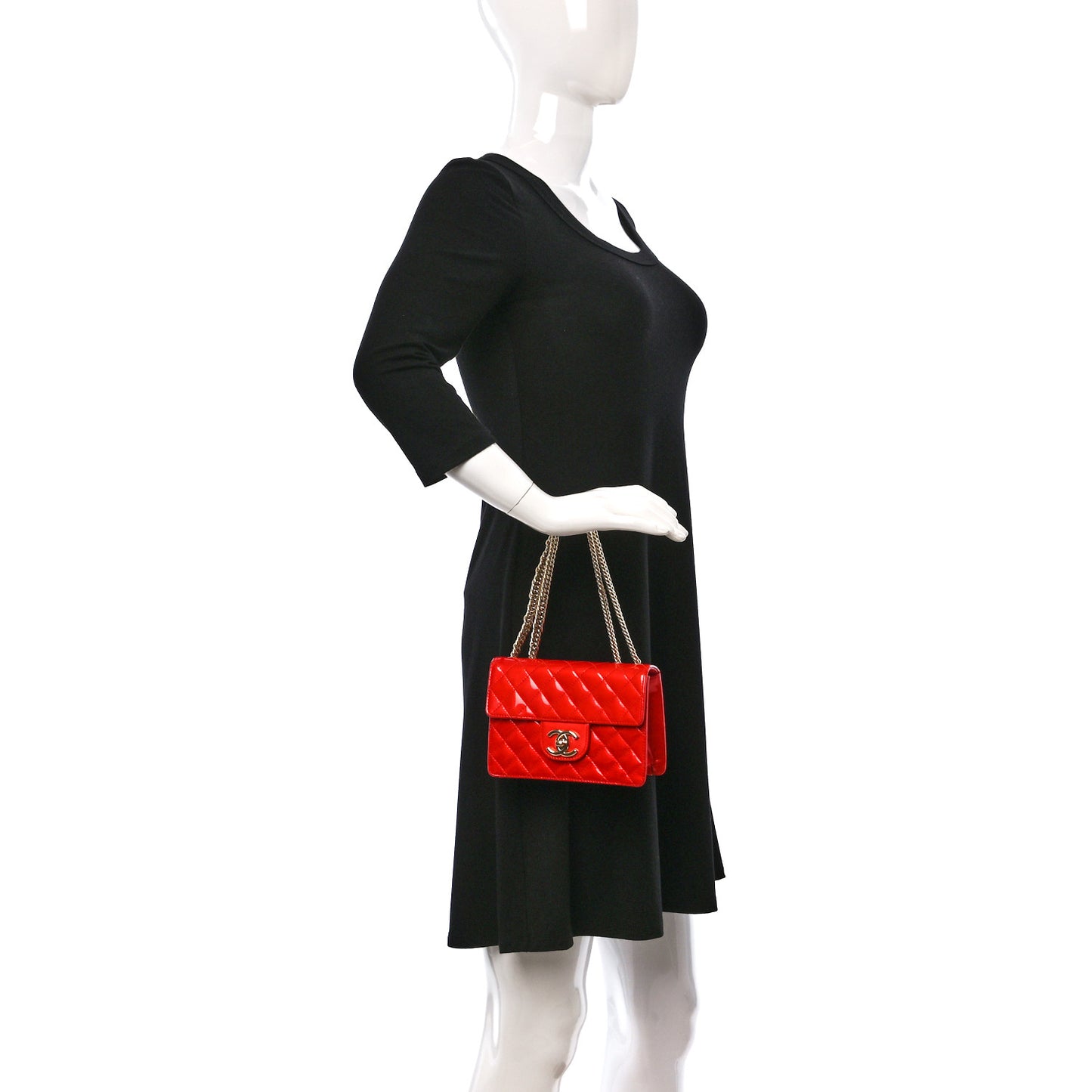 Patent Quilted Mini Bijoux Chain Square Flap Red