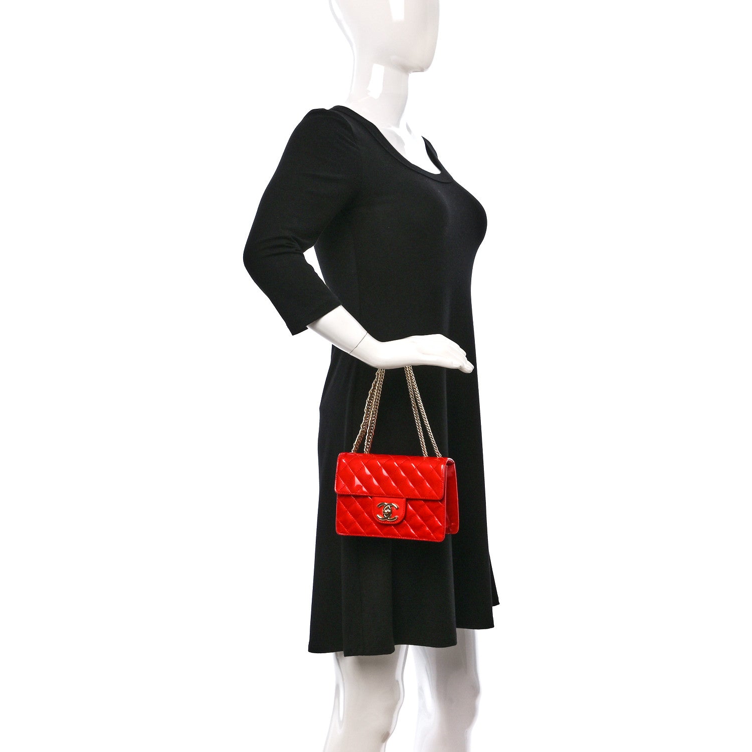 Chanel Patent Quilted Mini Bijoux Chain Square Flap Red 2 of 9