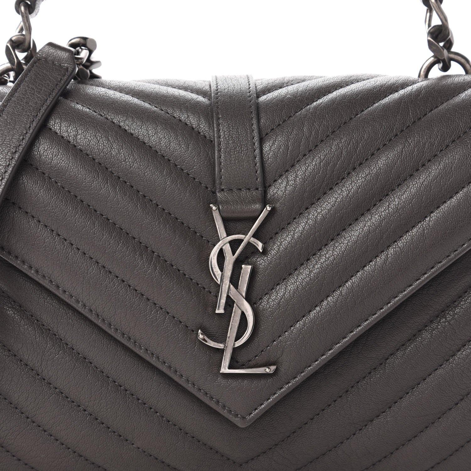 Saint Laurent Sheepskin Matelasse Chevron Monogram Medium College Bag Asphalt 9 of 9
