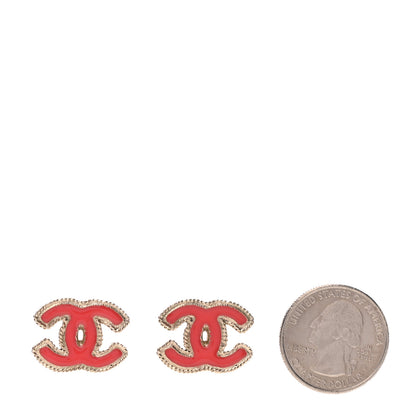 Chanel Enamel CC Earrings Coral Gold 2 of 4