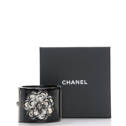 Chanel Resin Crystal Feather CC Camellia Wide Cuff Black 8 of 8