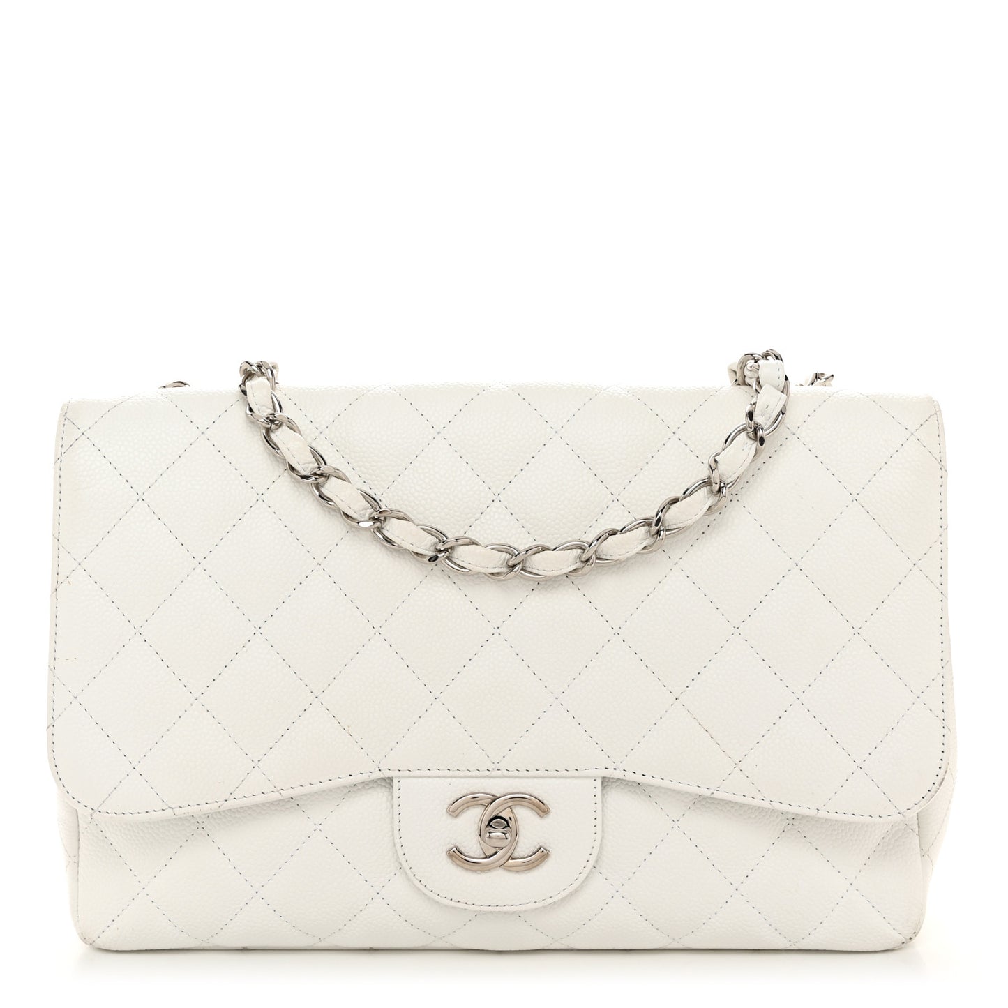 Caviar Quilted Jumbo Single Flap White