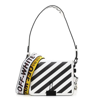 Off-White Saffiano Striped Diag Binder Flap Bag White Black 1 of 11