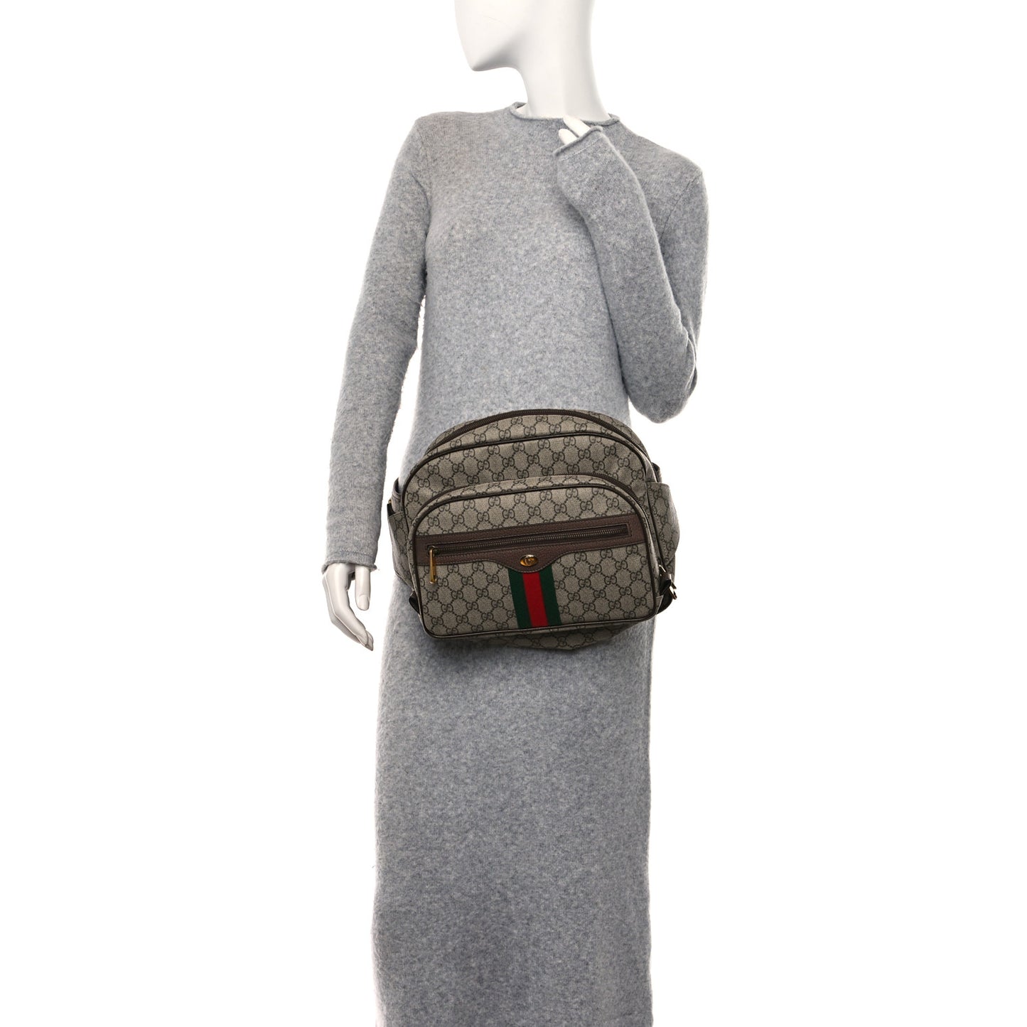 Soft GG Supreme Monogram Textured Dollar Calfskin Web Ophidia Pouch Pocket Belt Bag Beige Ebony New Acero Black