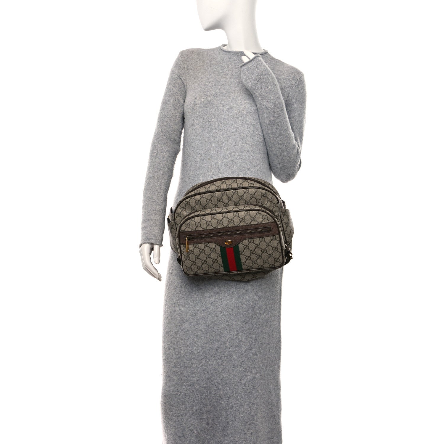 Gucci Soft GG Supreme Monogram Textured Dollar Calfskin Web Ophidia Pouch Pocket Belt Bag Beige Ebony New Acero Black 2 of 10