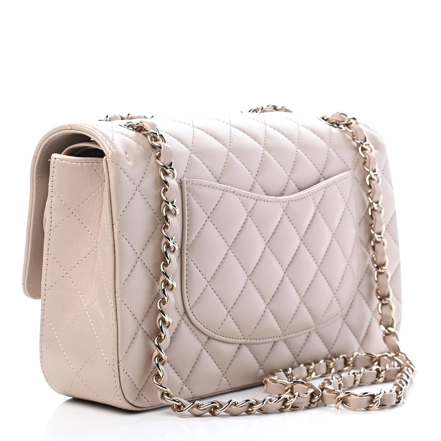 Iridescent Lambskin Quilted Medium Double Flap Beige
