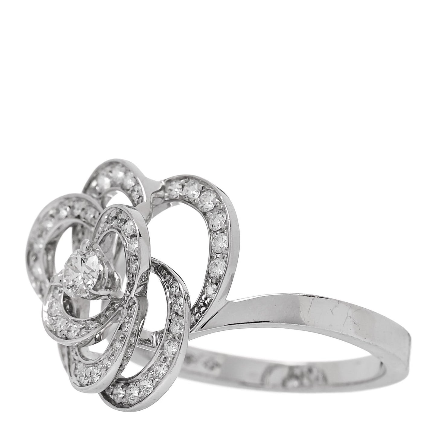 18K White Gold Diamond Medium Fil de Camelia Ring 57 8