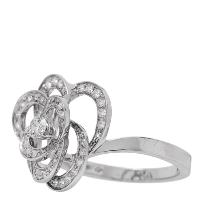 Chanel 18K White Gold Diamond Medium Fil de Camelia Ring 57 8 3 of 6