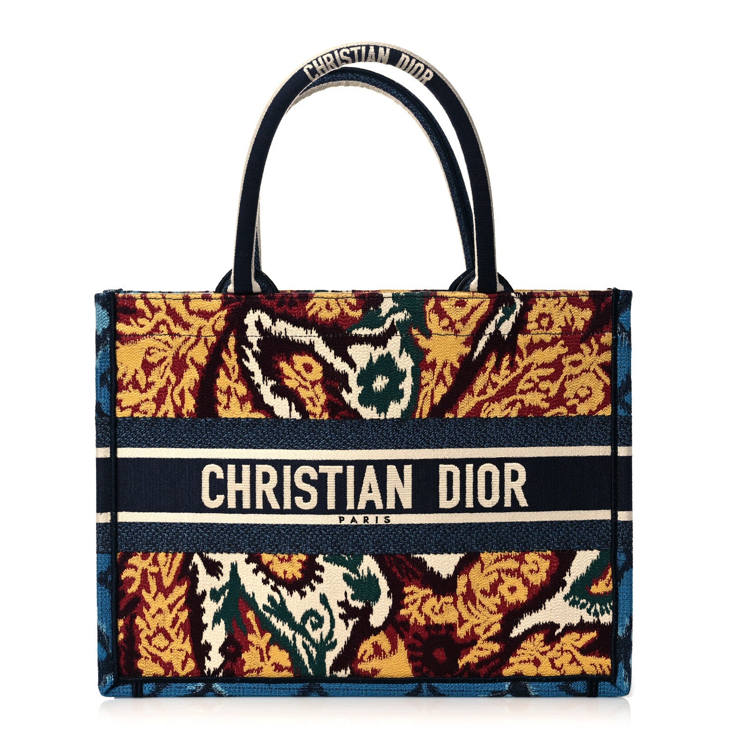 Christian Dior Canvas Embroidered Paisley Medium Book Tote Blue Multicolor 1 of 9