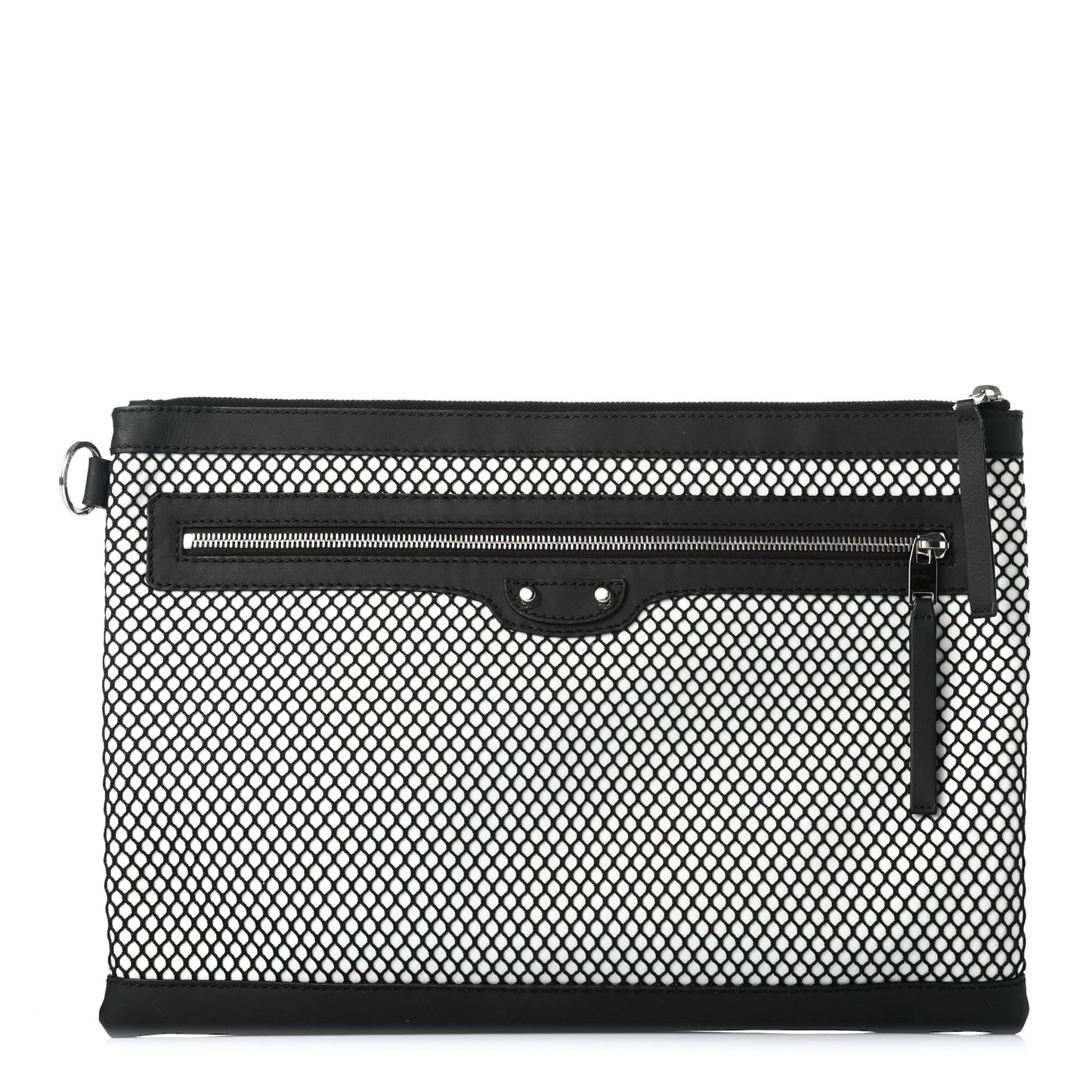 Nylon Mesh Lambskin Classic Silver Hardware Large Clip White Black