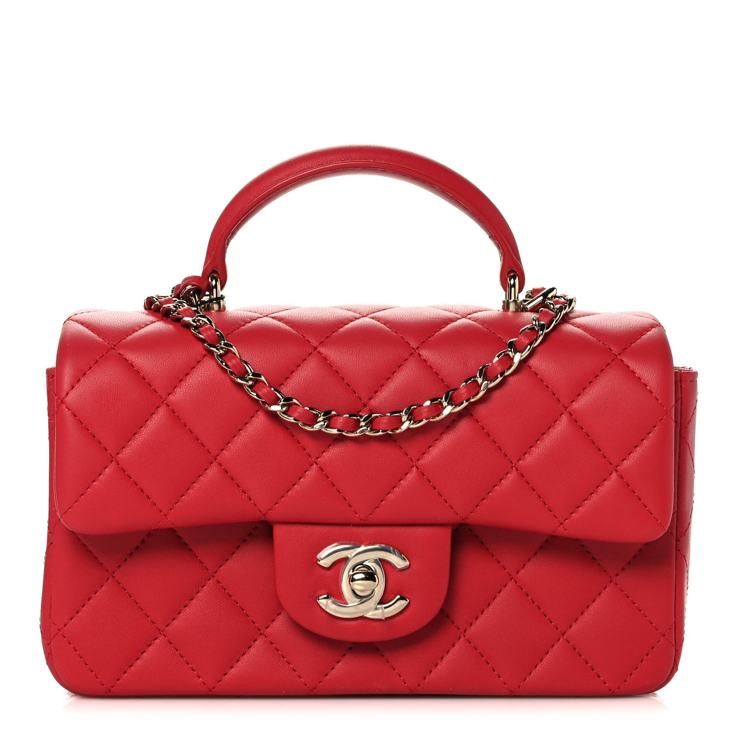 Chanel Lambskin Quilted Mini Top Handle Rectangular Flap Red 1 of 10
