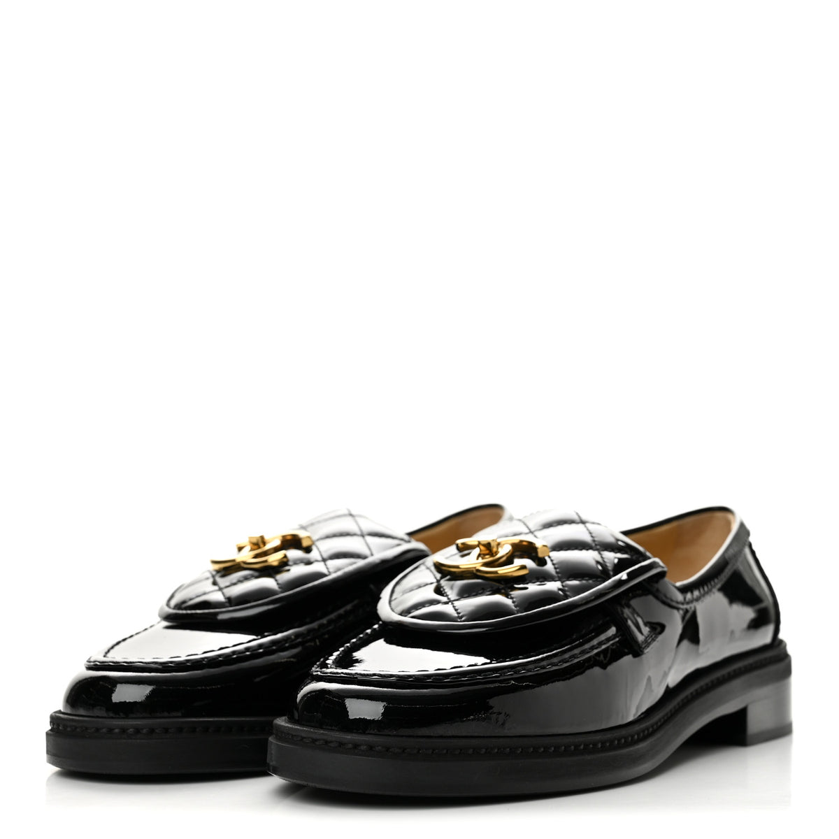 Patent Quilted CC Turnlock Loafers 38 Black