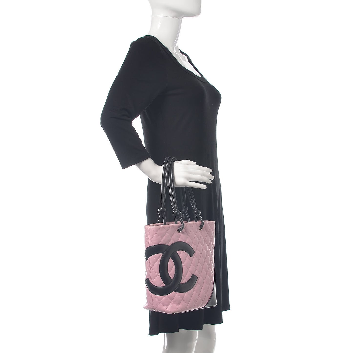 Calfskin Quilted Medium Cambon Tote Pink Black