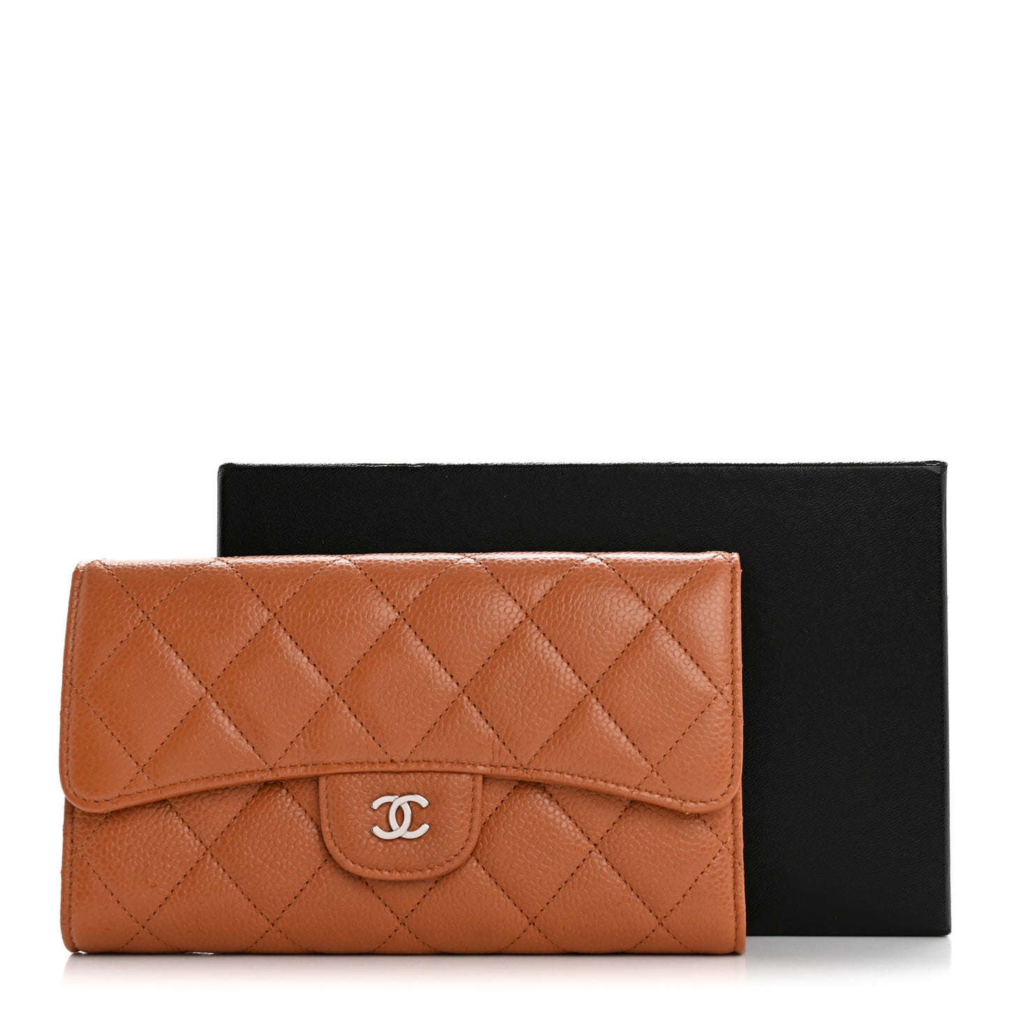 Caviar Quilted Large Flap Wallet Light Brown