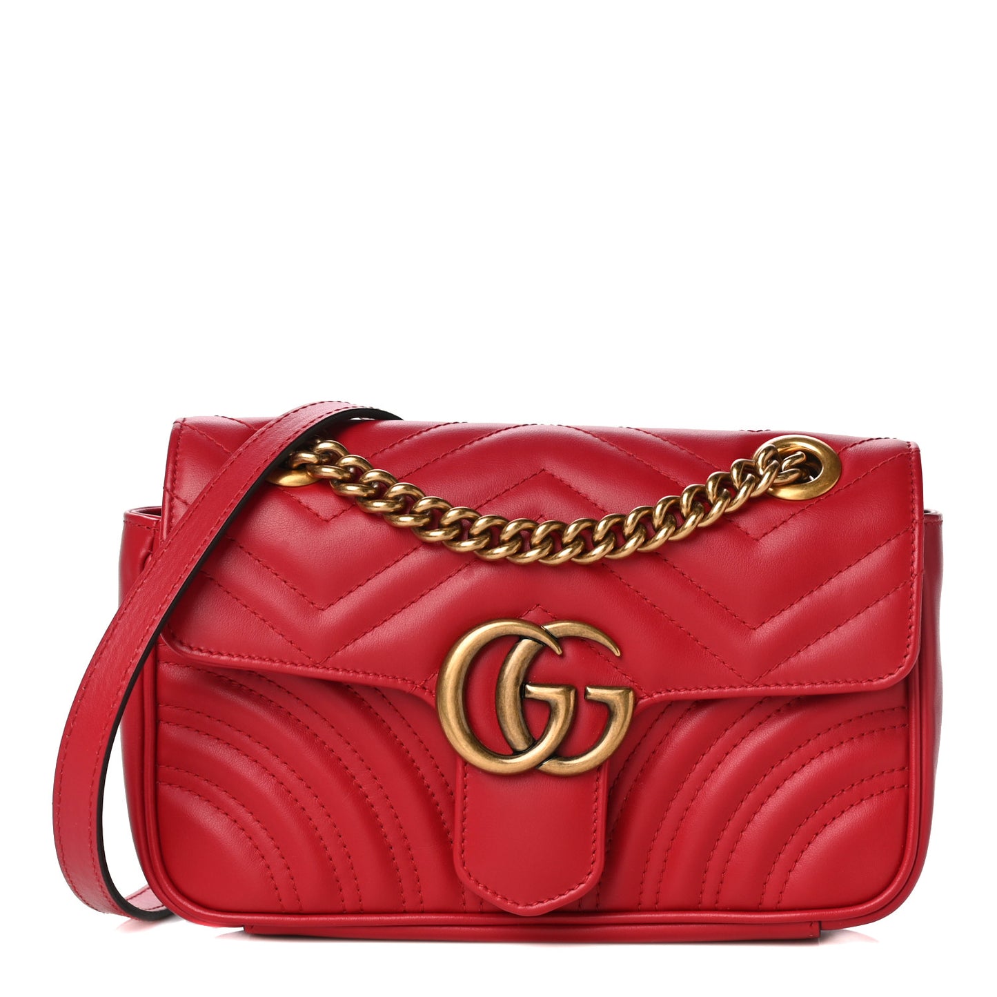 Calfskin Matelasse Mini GG Marmont Shoulder Bag Hibiscus Red