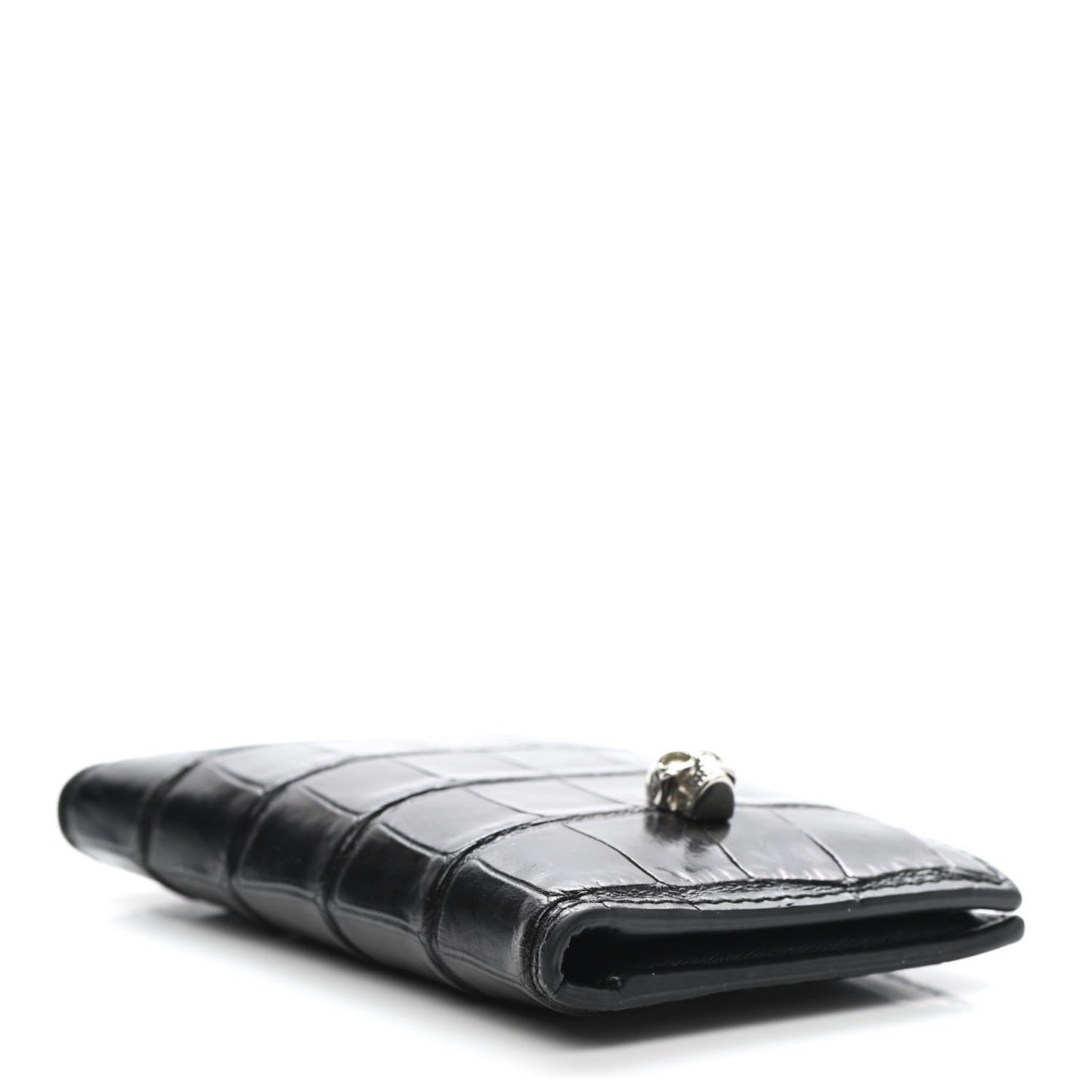 Calfskin Croc Embossed Skull Pocket Organizer Black