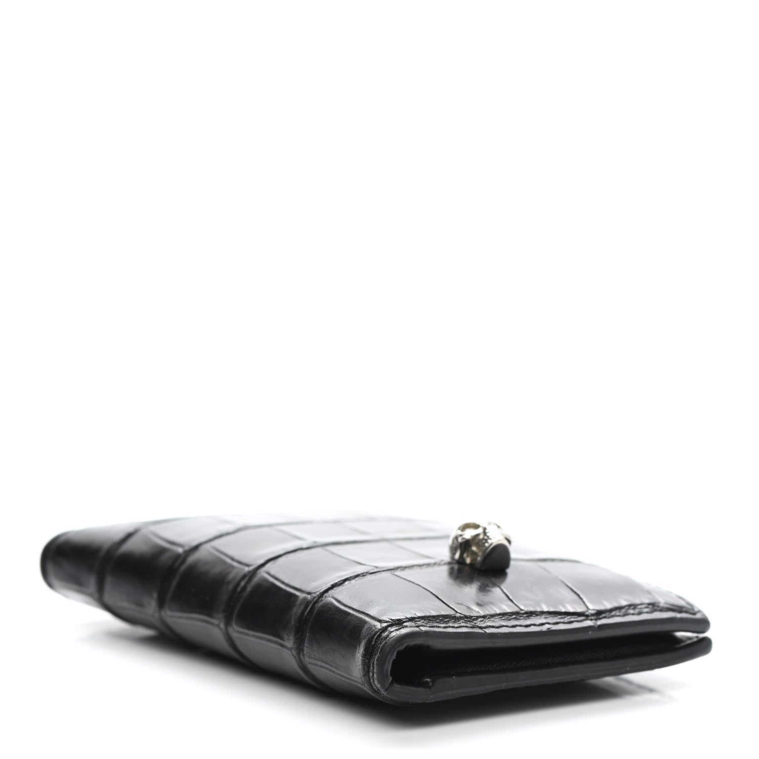 Alexander McQueen Calfskin Croc Embossed Skull Pocket Organizer Black 4 of 8