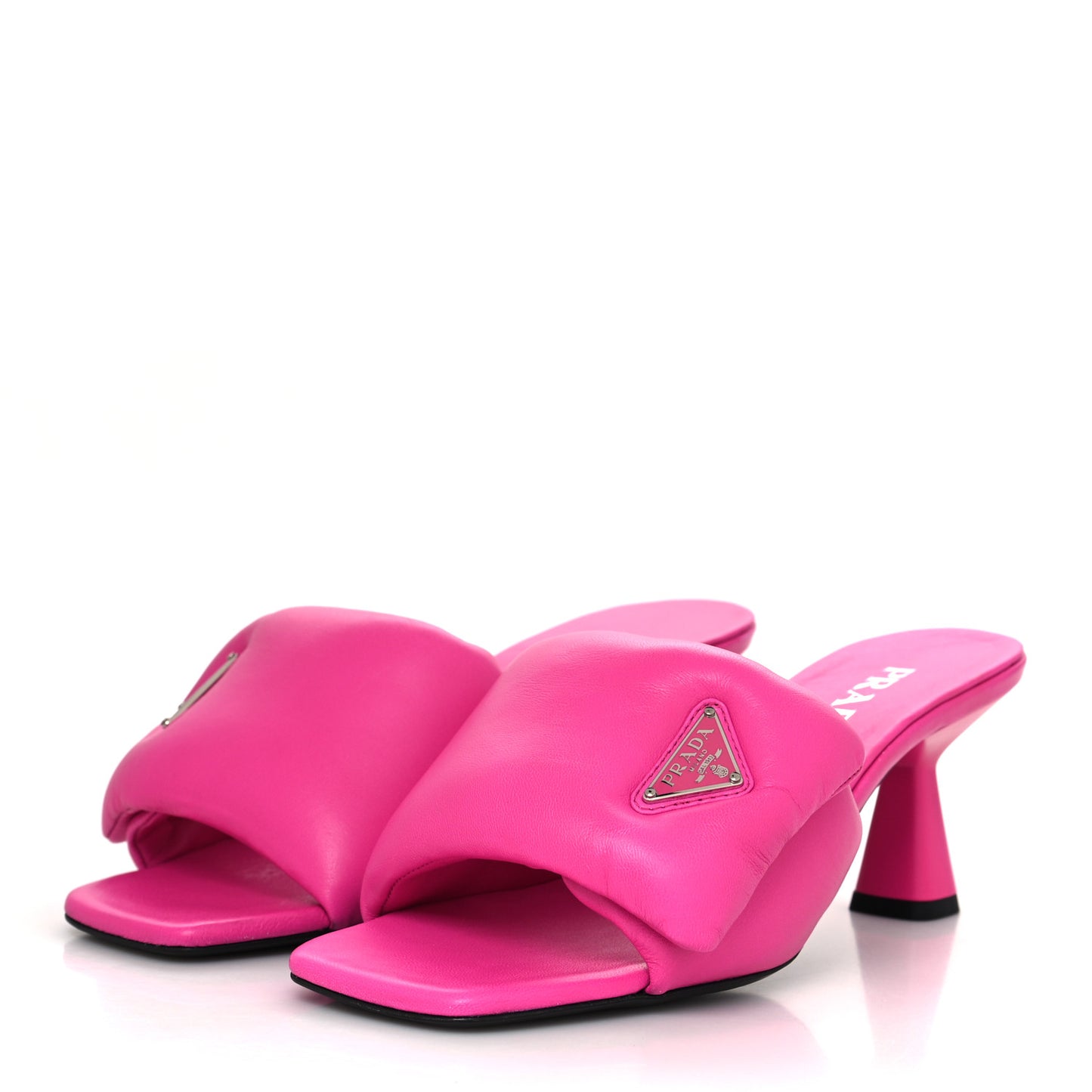 Nappa Soft Padded Metal Triangle Logo 65mm Slide Sandals 38 Begonia Fluo