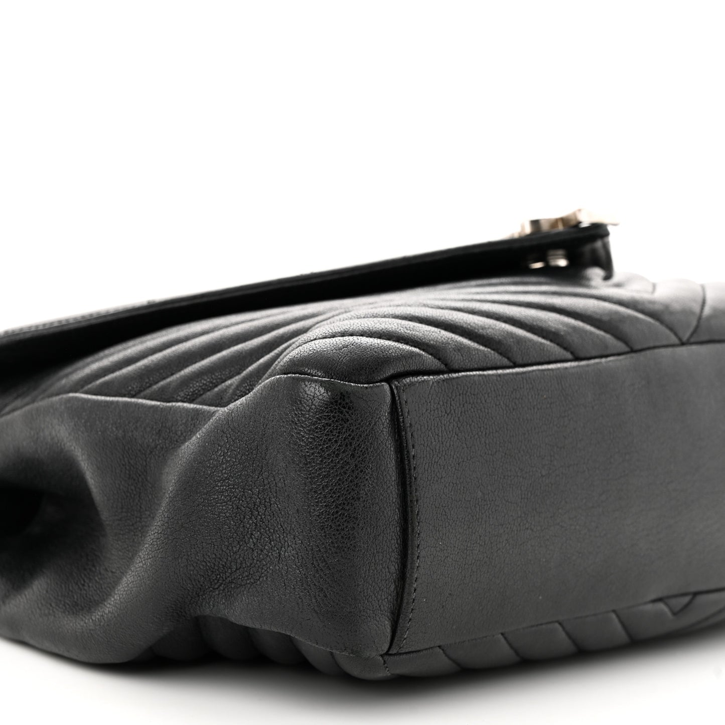 Sheepskin Matelasse Chevron Monogram Large College Satchel Black