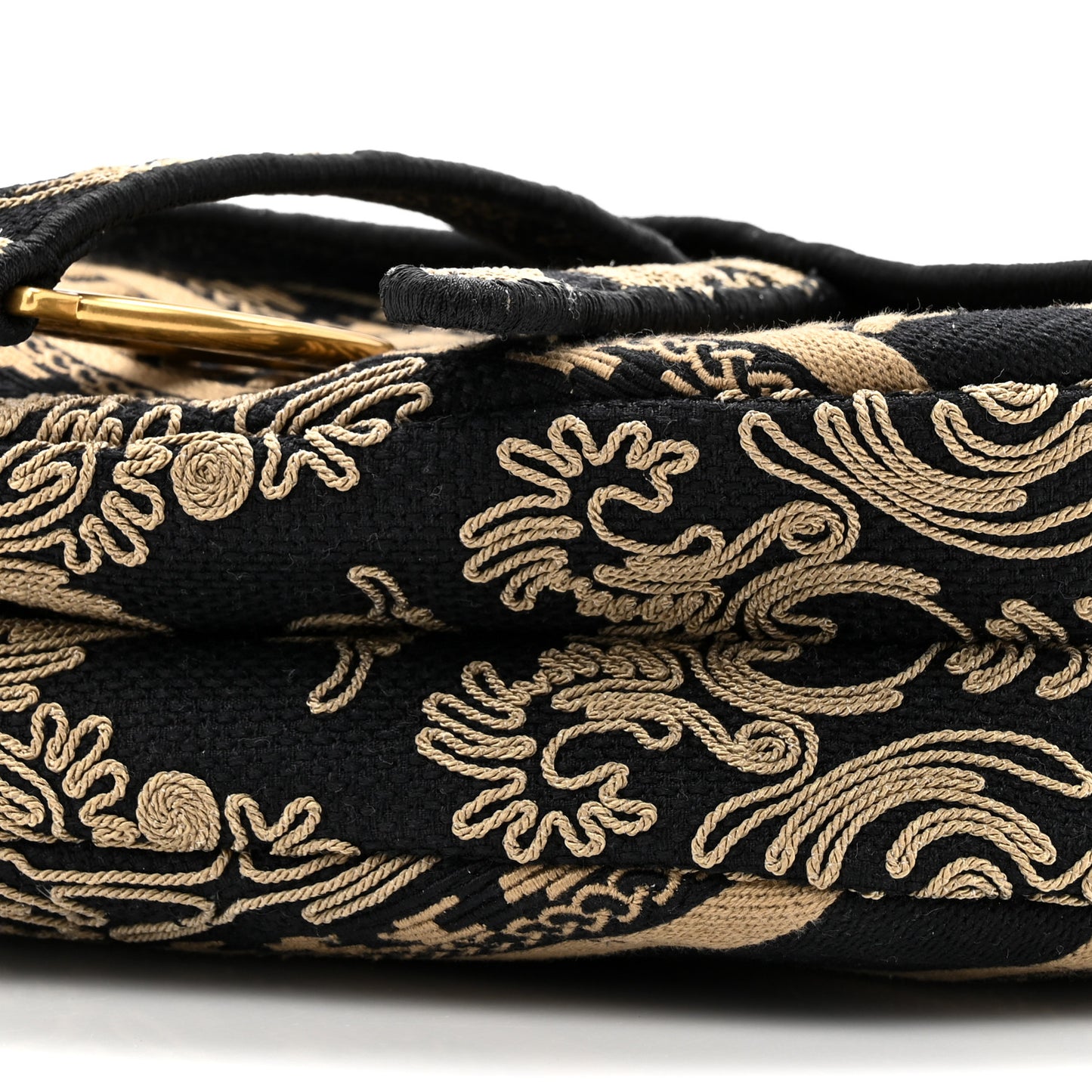 Canvas Embroidered Ornamental Cornely Saddle Bag Black Beige
