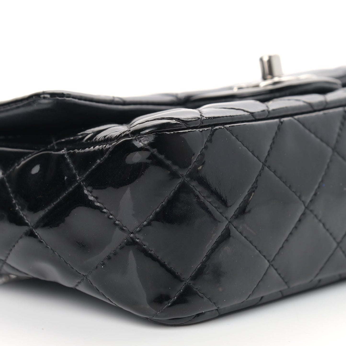 Patent Calfskin Quilted Mini Rectangular Flap Black