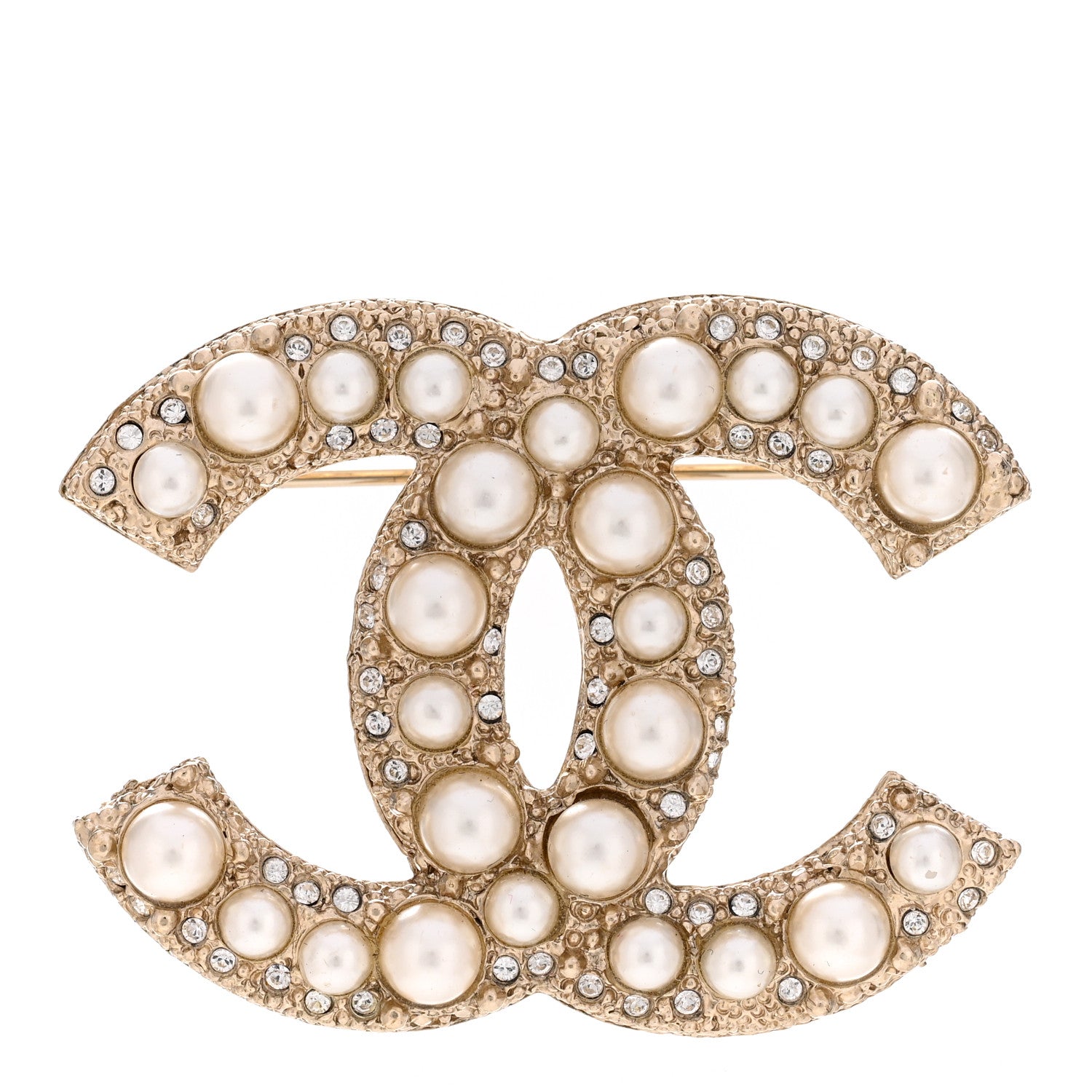 Chanel Metal Crystal Graduated Pearl CC Brooch Gold 1 of 5