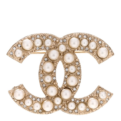 Chanel Metal Crystal Graduated Pearl CC Brooch Gold 1 of 5