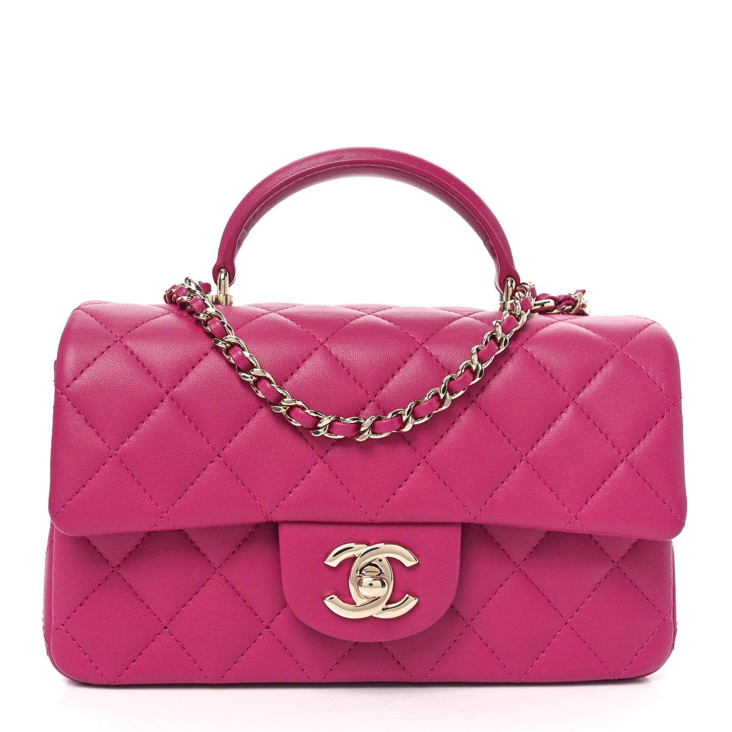 Lambskin Quilted Mini Top Handle Rectangular Flap Fuchsia