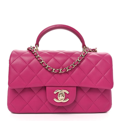 Chanel Lambskin Quilted Mini Top Handle Rectangular Flap Fuchsia 1 of 10