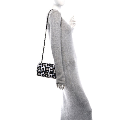 Chanel Satin Sequin Embellished Flower Mini Rectangular Flap Black White Blue 2 of 10