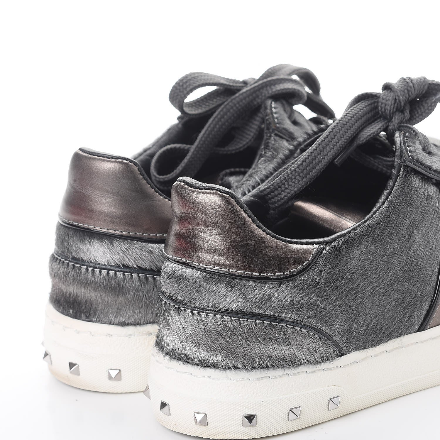 Valentino Garavani Metallic Calf Hair Rockstud Sneakers 36 Silver 11 of 12