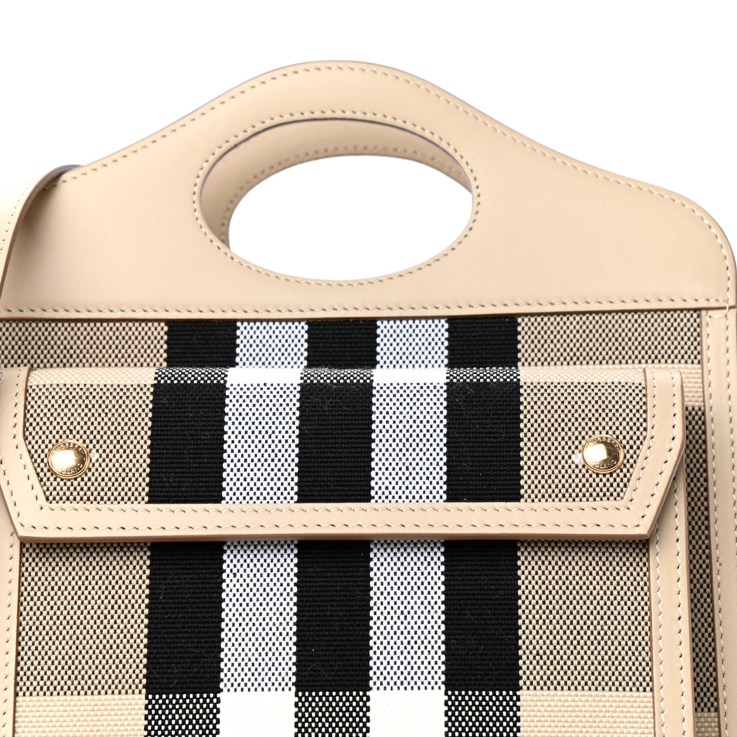 Smooth Calfskin Canvas Check Mini Pocket Bag Dusty Sand Soft Fawn