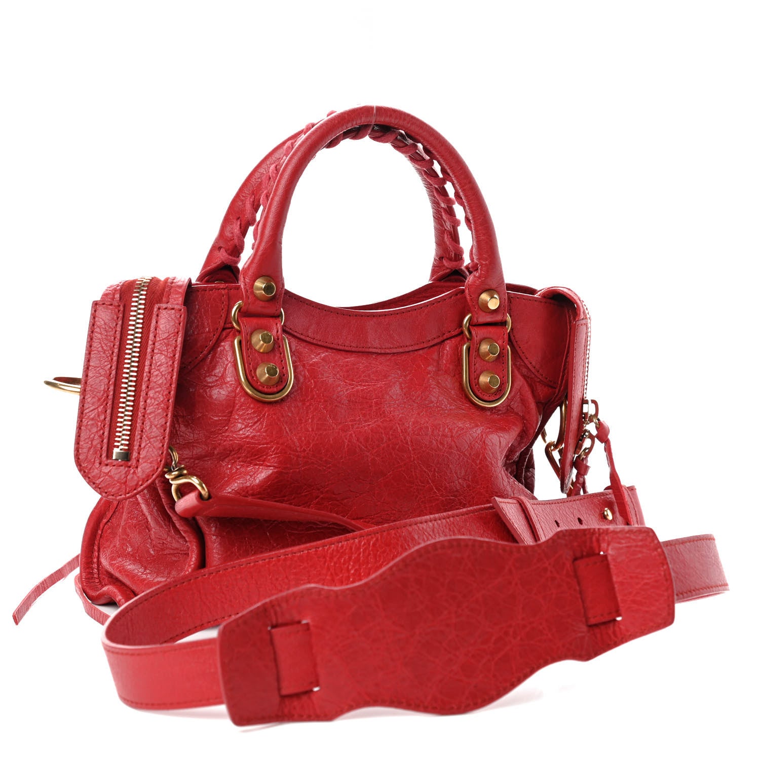 Balenciaga Agneau Gold Metallic Edge Hardware Mini City Rouge Rubis 4 of 11