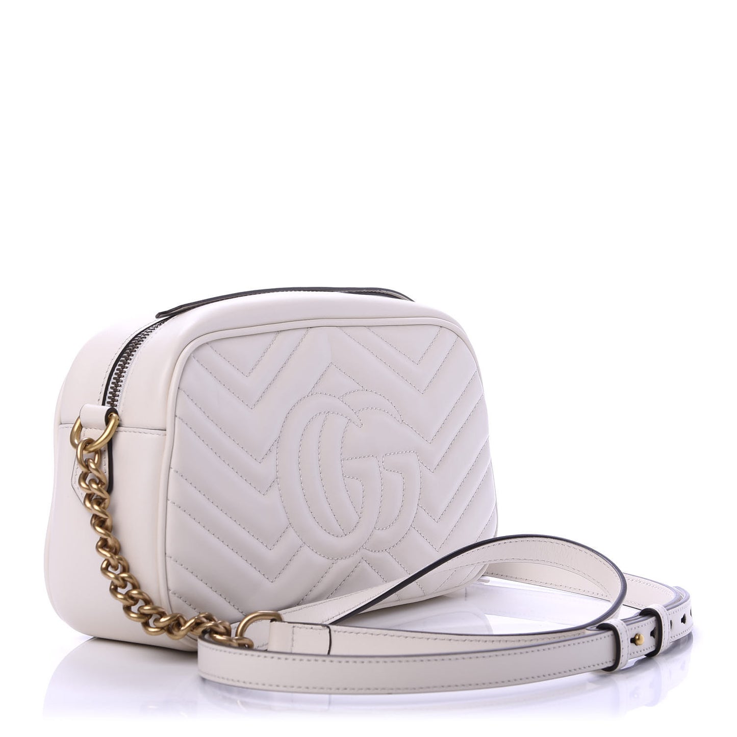 Calfskin Matelasse Small GG Marmont Chain Shoulder Bag White