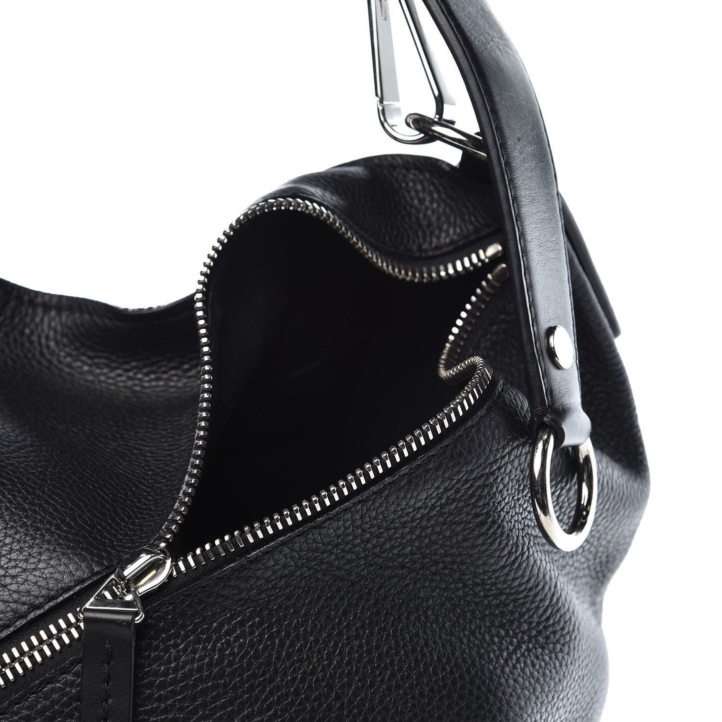 Pebbled Calfskin Medium Zip Hobo Black