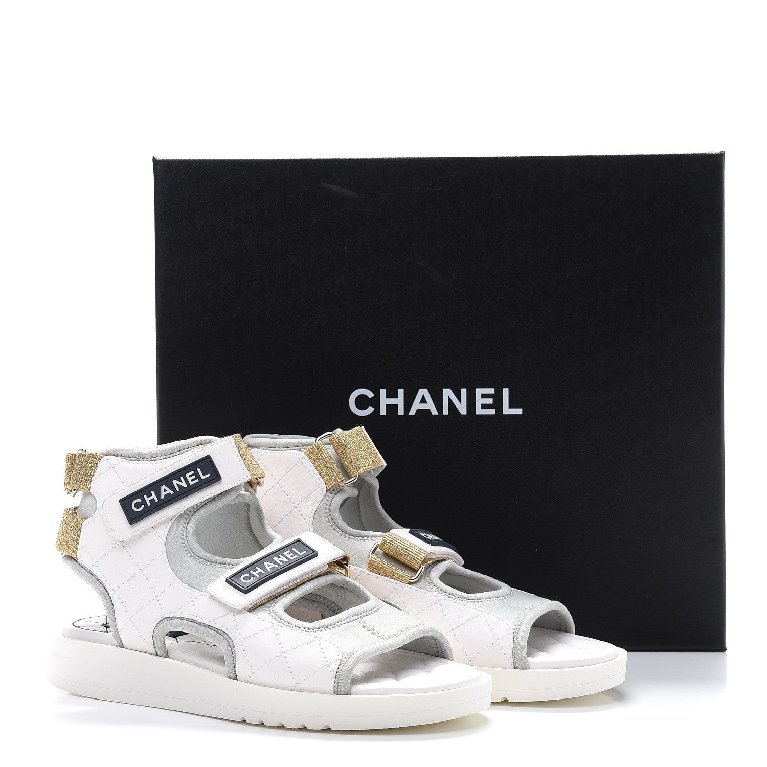 Chanel Goatskin Fabric Gladiator Sandals 37 Grey Navy Blue 9 of 9