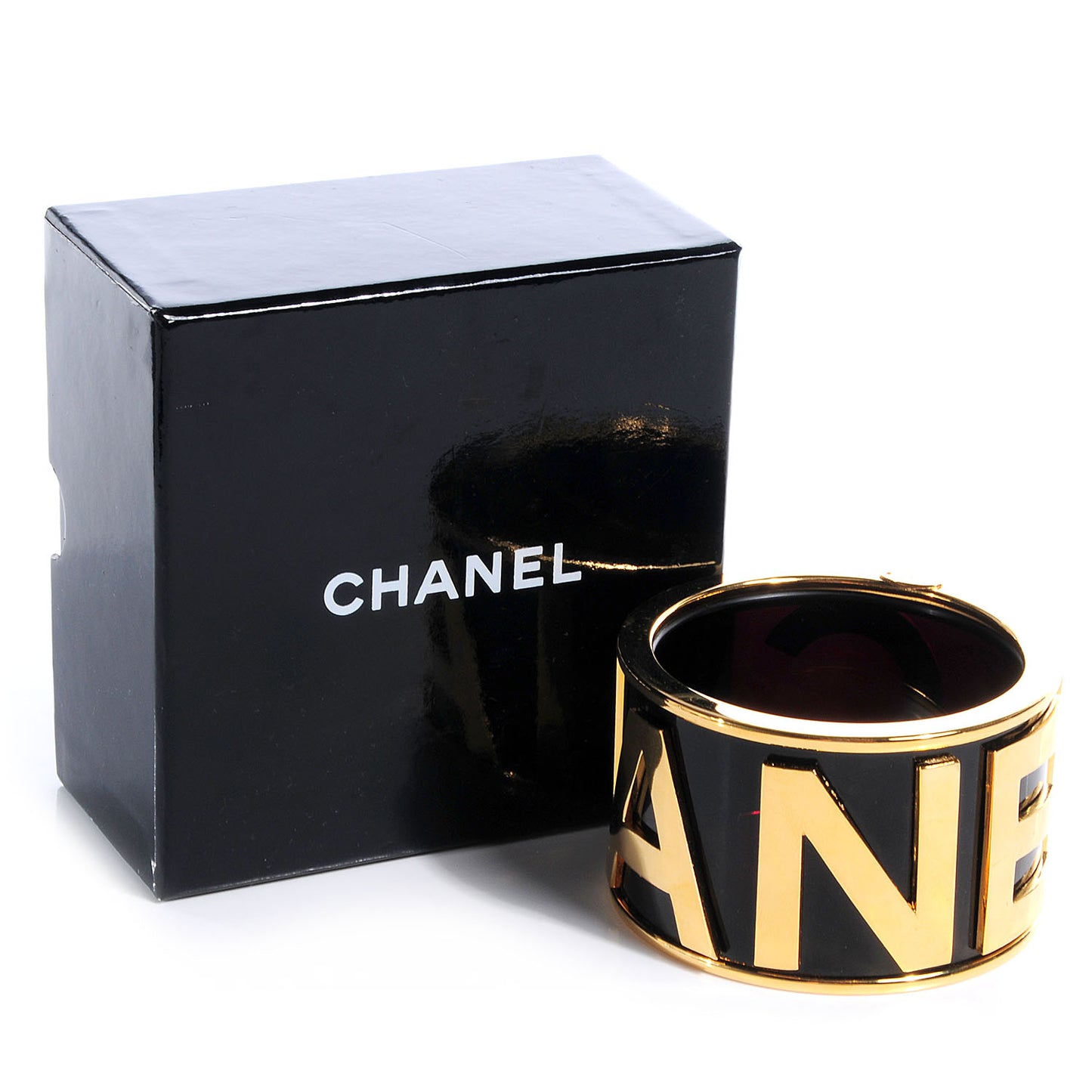 Resin Logo Wide Bangle Black Gold