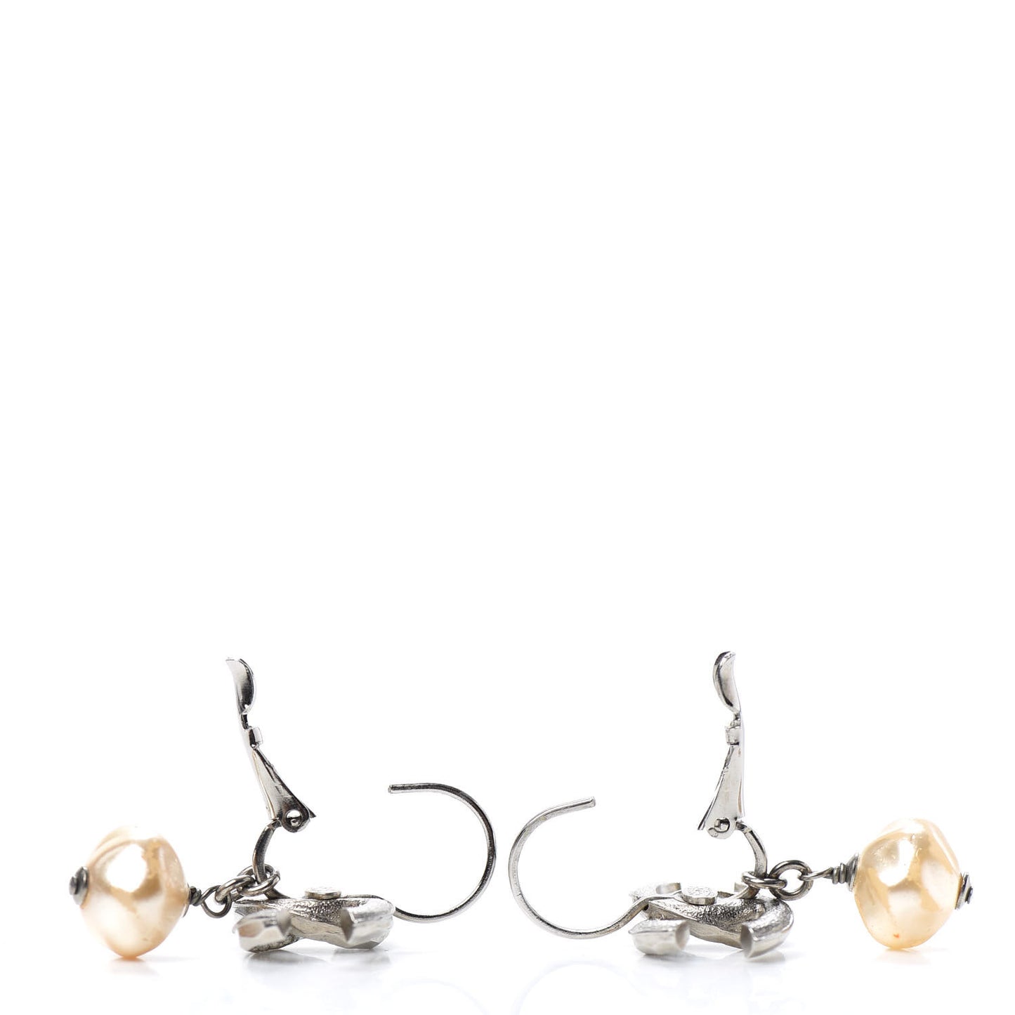 Crystal Pearl CC Drop Earrings Silver