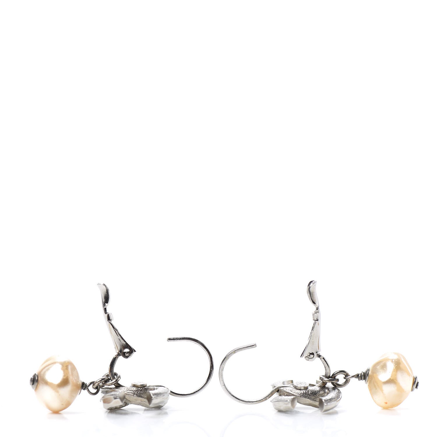 Chanel Crystal Pearl CC Drop Earrings Silver 3 of 4
