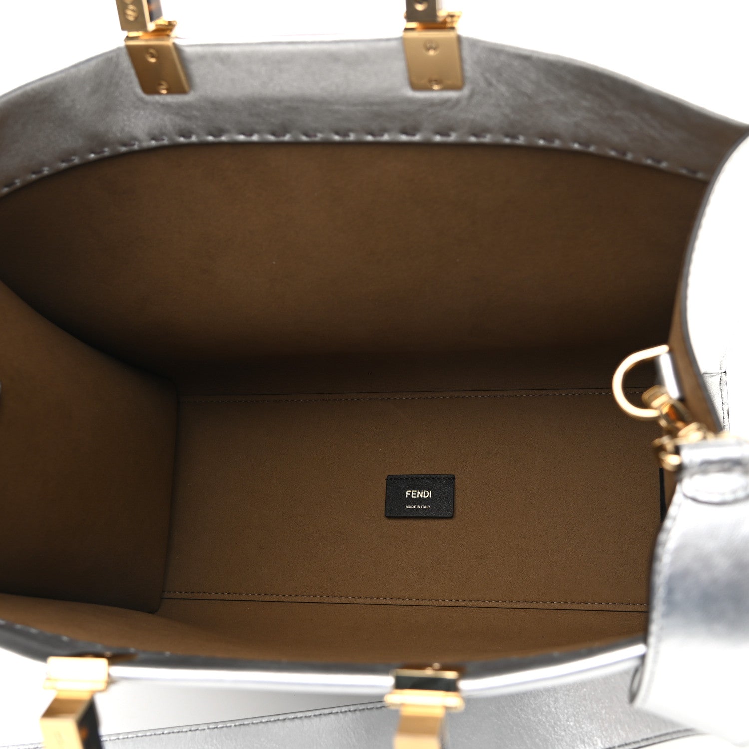 Fendi Vitello Catalan Mirror Plexiglass Logo Embossed Medium Fendi Sunshine Shopper Tote Argento 5 of 10