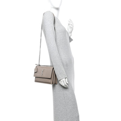 Saint Laurent Calfskin Crocodile Embossed Medium Monogram Sunset Dusty Grey 2 of 16