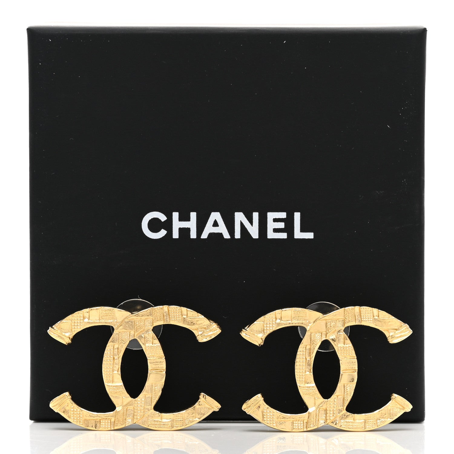 Chanel Metal Tweed Effect CC Earrings Gold 5 of 5