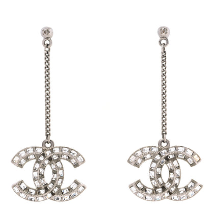 Chanel Baguette Crystal CC Drop Earrings Silver 1 of 5
