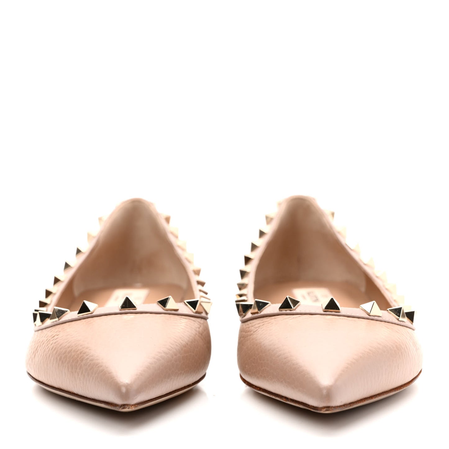 Pebbled Calfskin Rockstud Ballerina Flats 38.5 Poudre