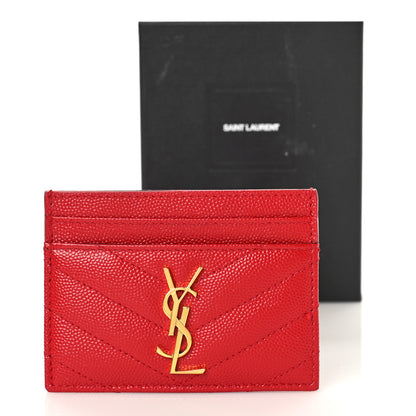 Saint Laurent Grain De Poudre Matelasse Chevron Monogram Credit Card Case New Red 9 of 9