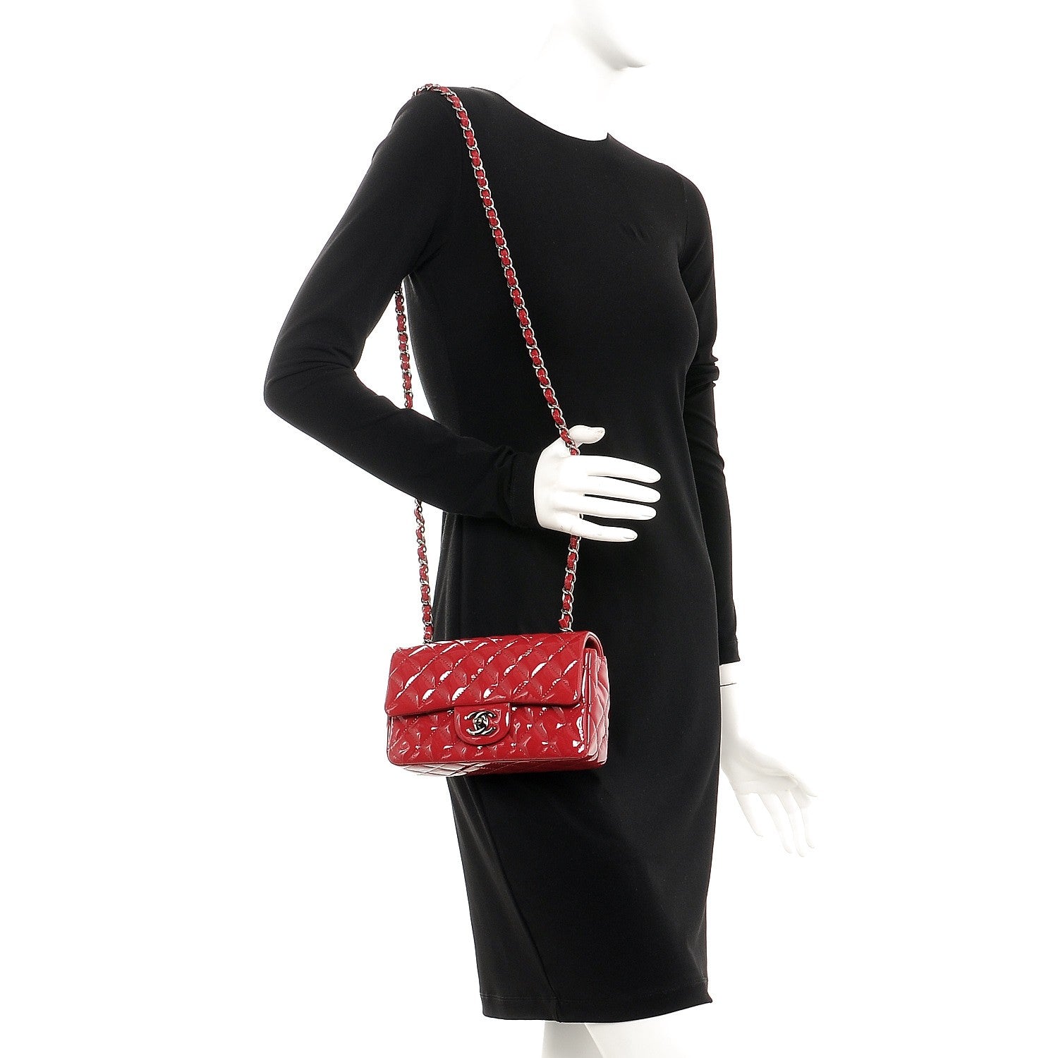 Chanel Patent Calfskin Quilted Mini Rectangular Flap Red 2 of 8
