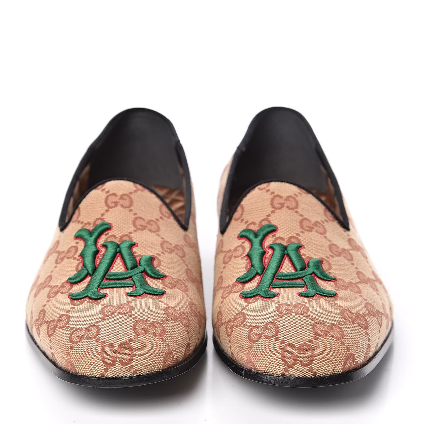 X MLB GG Monogram LA Dodgers Embroidered Mens Loafers 9 Beige Ruggine Black