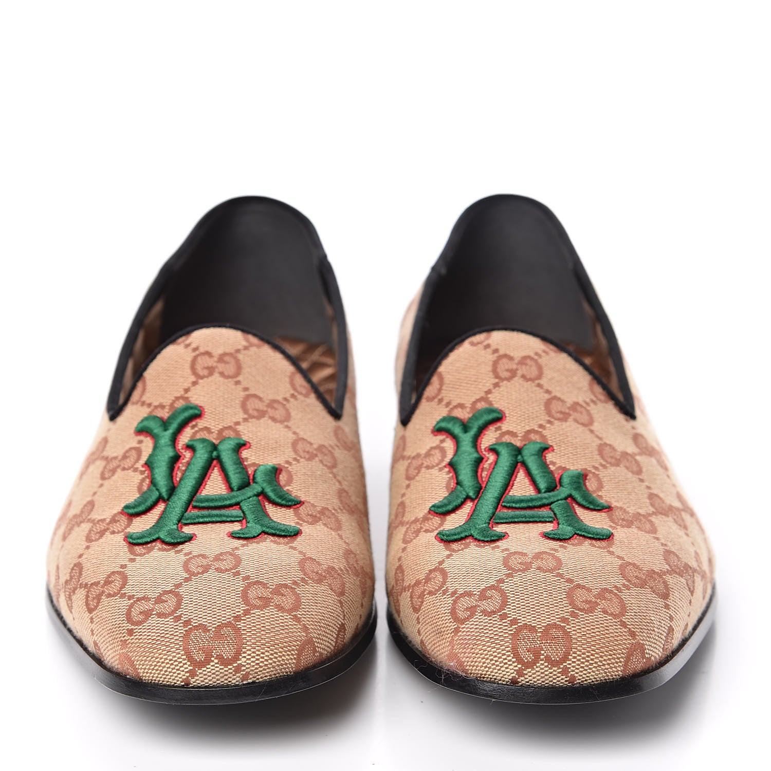 Gucci X MLB GG Monogram LA Dodgers Embroidered Mens Loafers 9 Beige Ruggine Black 2 of 8